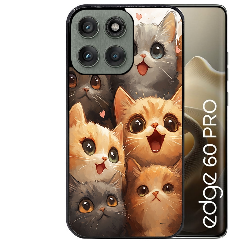 Coque noire taperso pour Moto Edge 60 et Neo Fusion Pro avec motif chat smile protection antichoc personnalisée