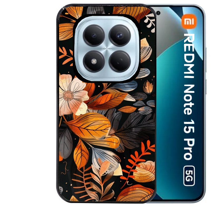 Coque noire taperso pour Redmi Note 15 et PRO PLUS 4G 5G avec motif fleur automne protection antichoc personnalisée