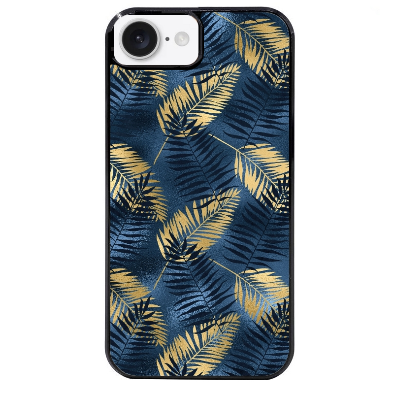 Coque noire taperso pour Iphone 16 16E PLUS MAX PRO avec motif palmier bleu protection antichoc personnalisée