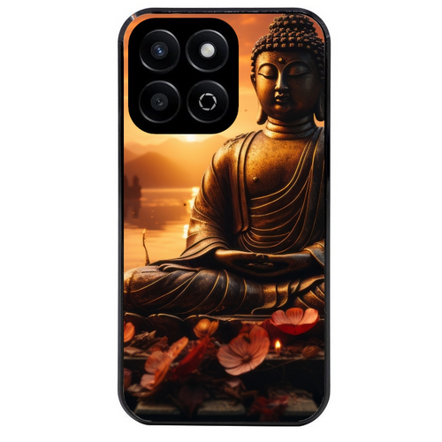 Coque noire taperso pour Honor X8 5G avec motif bouddha et soleil protection antichoc personnalisée