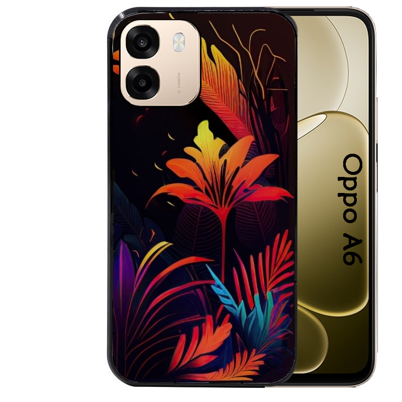 Coque noire taperso pour OPPO A6 A6X 4G et 5G avec motif tropical jaune protection antichoc personnalisée