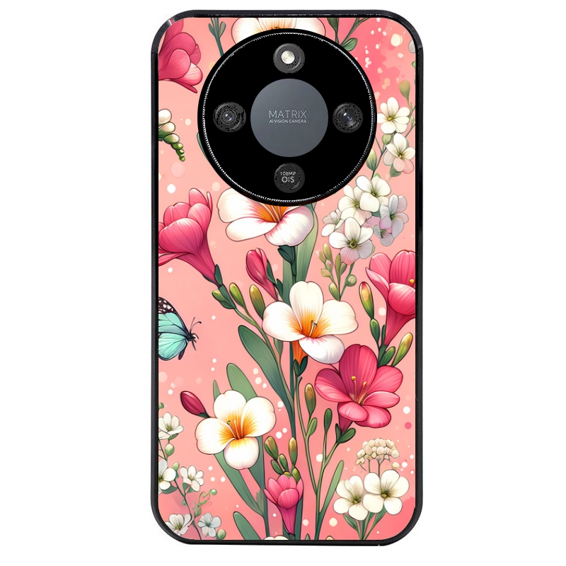 Coque noire taperso pour Magic 5 6 LITE et PRO avec motif fleur rose protection antichoc personnalisée