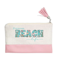 Pochette personnalisée motif plage fleur en toile et simili cuir personnalisée