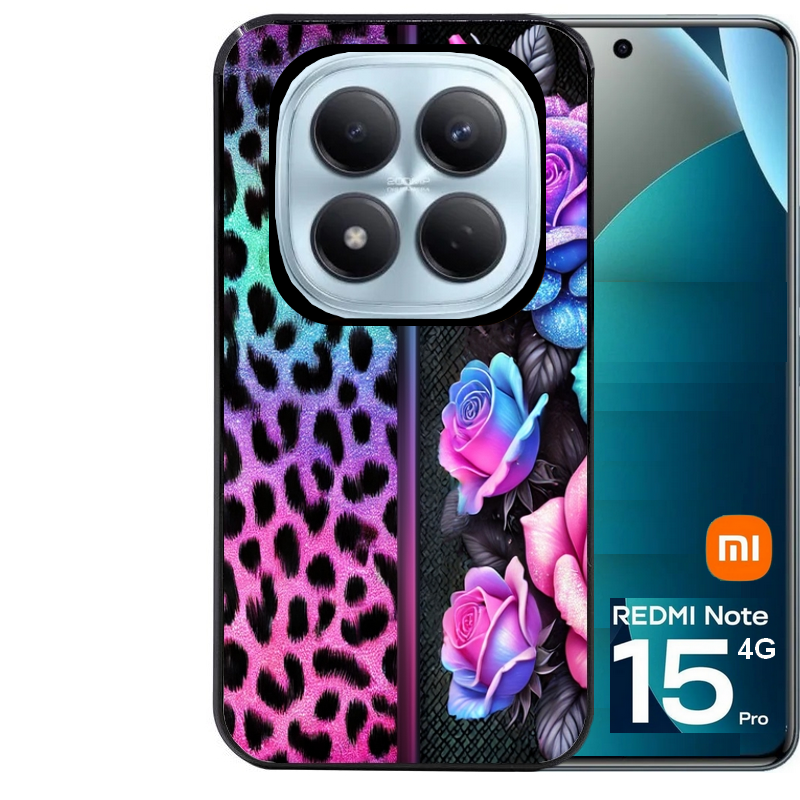 Coque noire taperso pour Redmi Note 15 et PRO PLUS 4G 5G avec motif leopard et fleur protection antichoc personnalisée