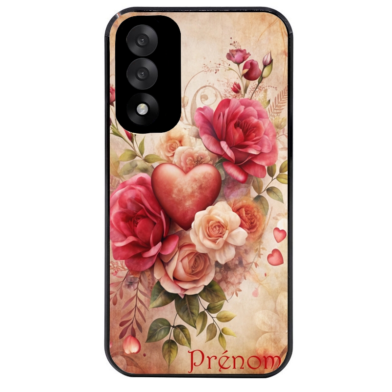 Coque noire taperso pour OnePlus Nord 5 avec motif coeur et fleur personnalisee protection antichoc personnalisée