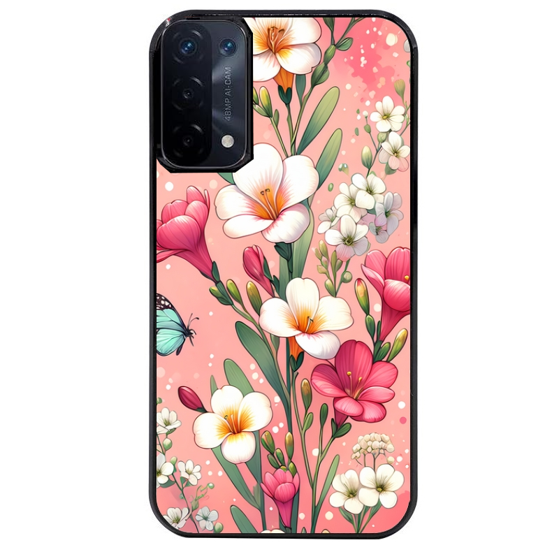 Coque noire taperso pour OPPO A54 et A74 5G avec motif fleur rose protection antichoc personnalisée