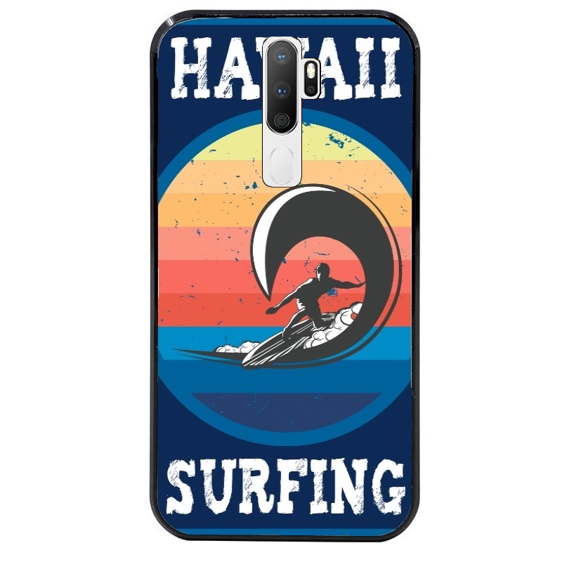 Coque noire taperso pour OPPO A5 A9 2020 avec motif hawaii et surf protection antichoc personnalisée