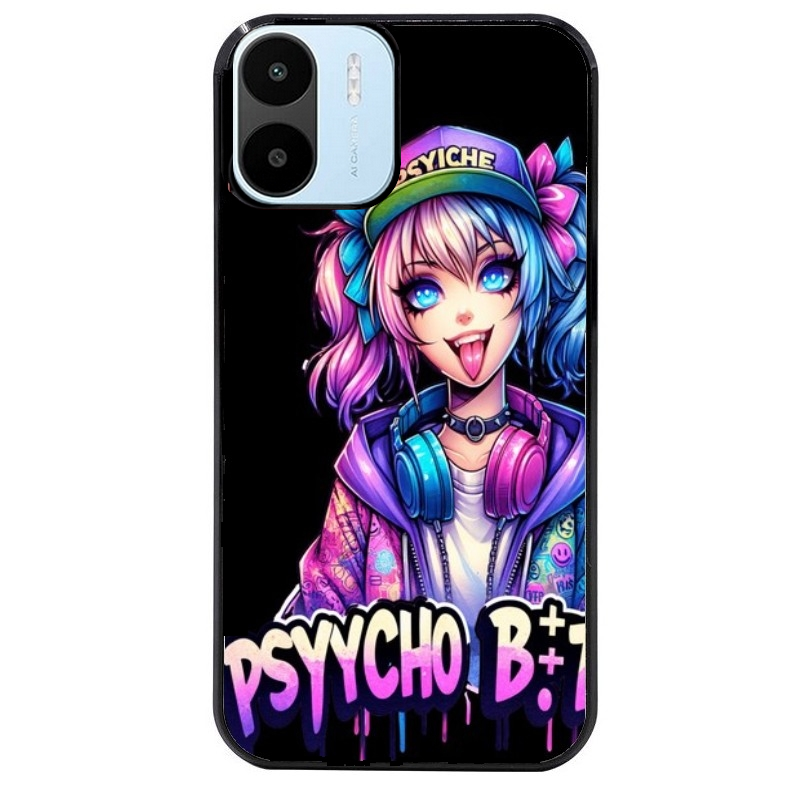 Coque noire taperso pour Redmi A1 et A2 avec motif anime manga et psycho protection antichoc personnalisée