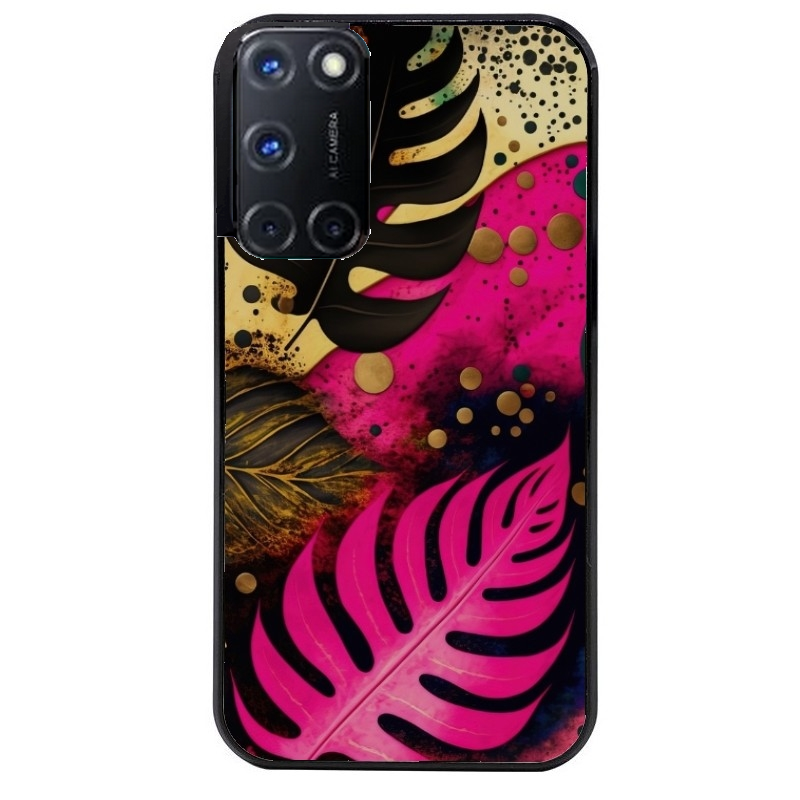 Coque noire taperso pour OPPO A72 4G avec motif tropical rose et des fleurs protection antichoc personnalisée