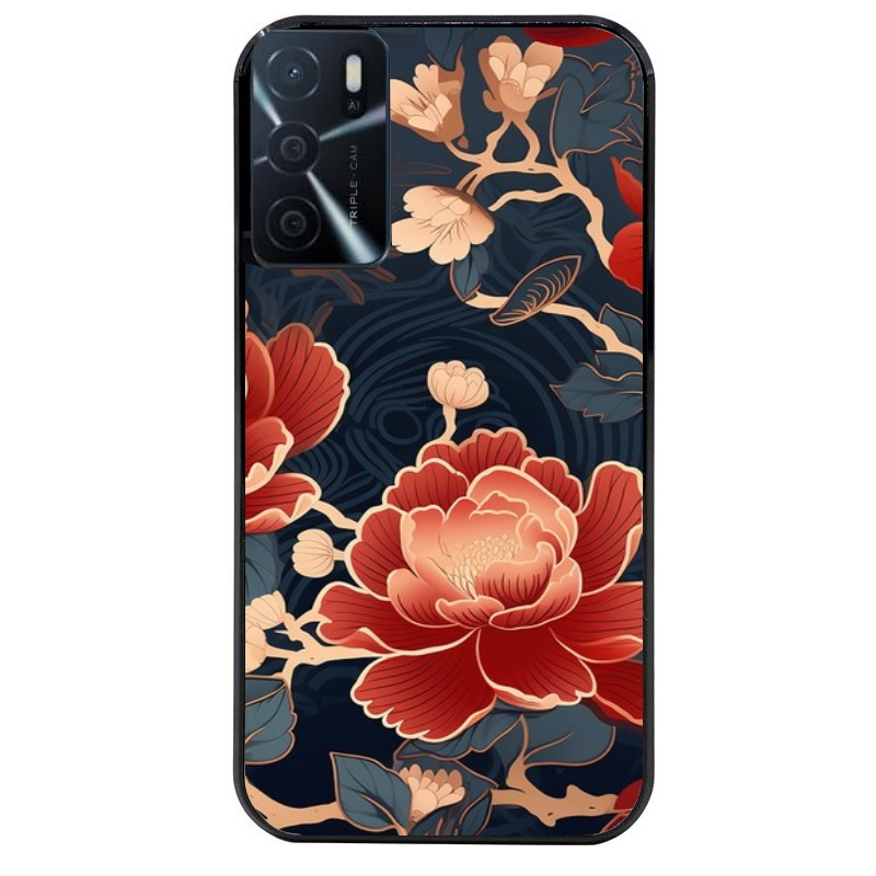 Coque noire taperso pour OPPO A16 et A16S avec motif fleur japan protection antichoc personnalisée
