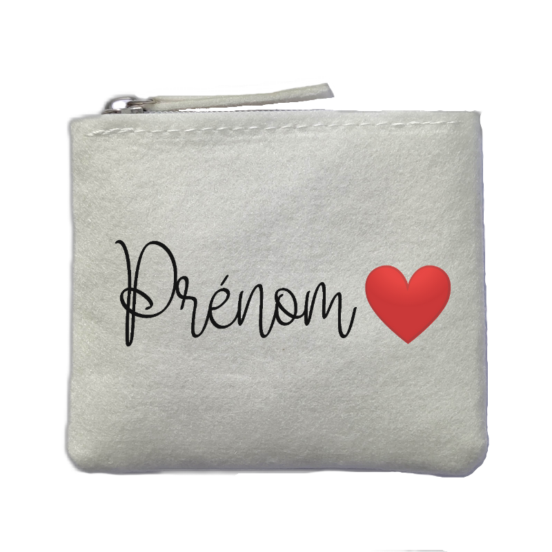 Porte monnaie personnalisé prenom coeur ivoire en feutrine en feutrine ivoire