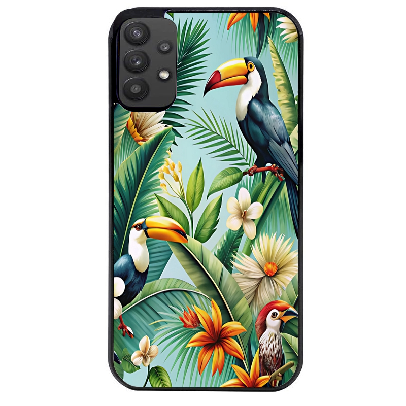 Coque noire taperso pour galaxy A22 A32 A52 A52S 4G 5G  avec motif perroquet tropical protection antichoc personnalisée