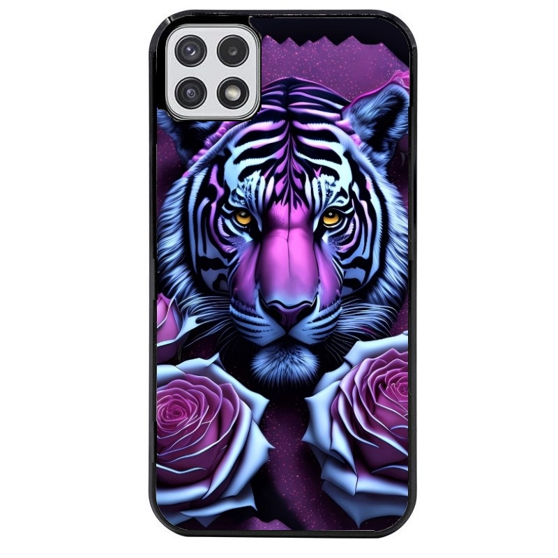 Coque noire taperso pour galaxy A22 A32 A52 A52S 4G 5G  avec motif tigre uv style manga protection antichoc personnalisée