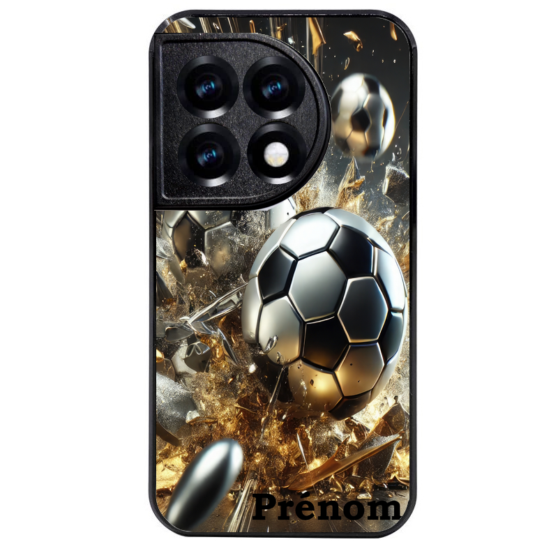 Coque noire taperso pour OnePlus 11 et 12 avec motif foot metal personnalisee protection antichoc personnalisée