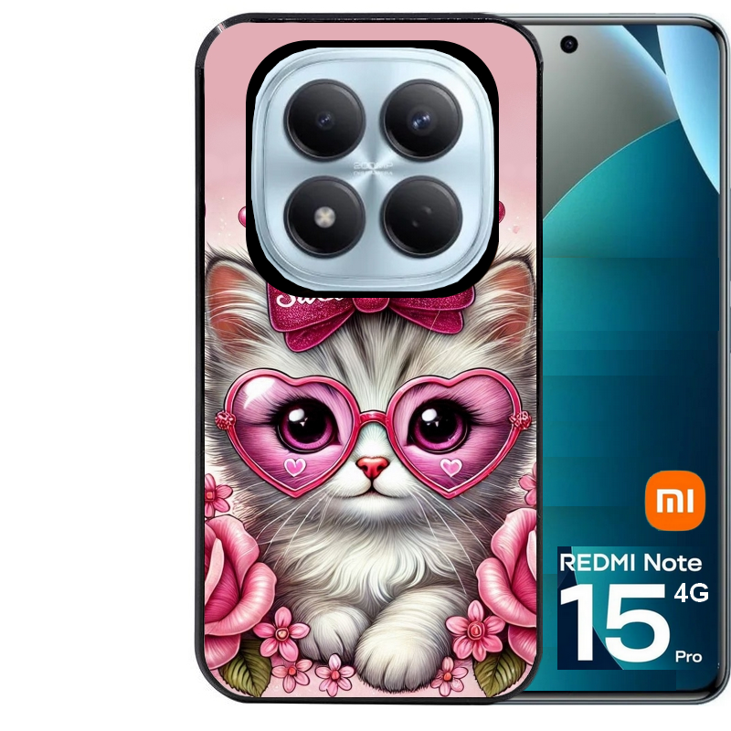 Coque noire taperso pour Redmi Note 15 et PRO PLUS 4G 5G avec motif chat lunettes protection antichoc personnalisée