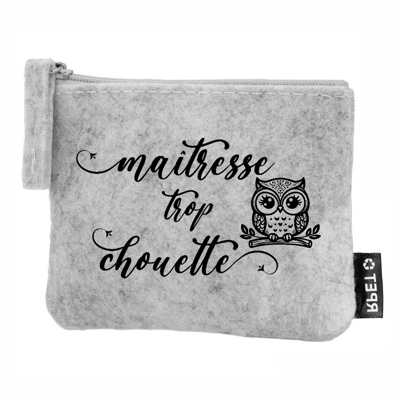 Porte monnaie personnalisé maitresse chouette en feutrine en feutrine