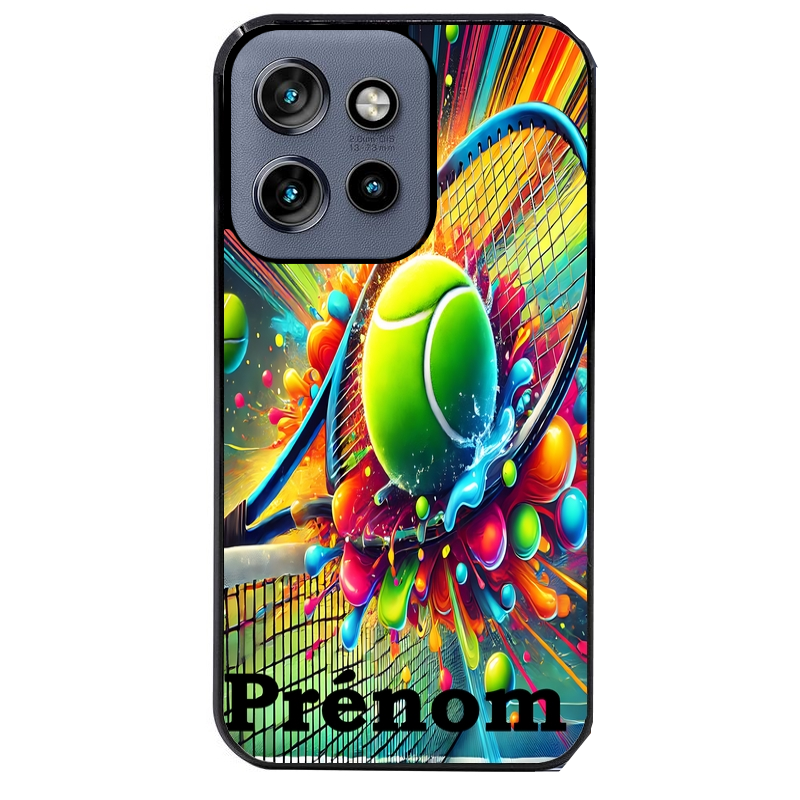 Coque noire taperso pour Moto Edge 60 et Neo Fusion Pro avec motif tennis color personnalisee protection antichoc personnalisée