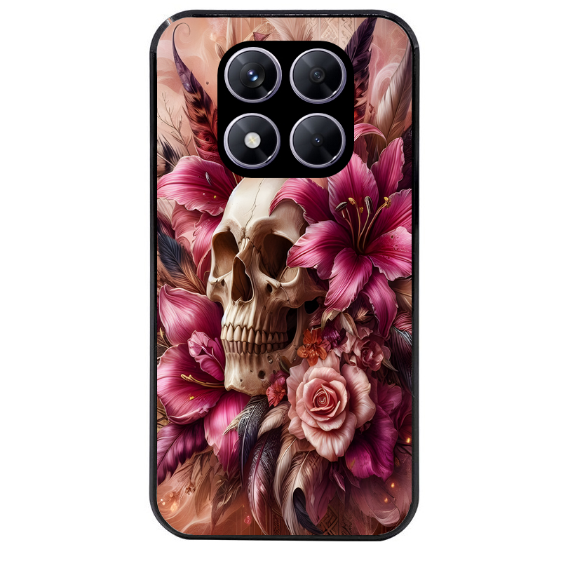 Coque noire taperso pour Redmi Note 14 et PRO PLUS 4G 5G avec motif tete de mort skull plume protection antichoc personnalisée