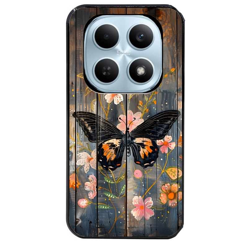 Coque noire taperso pour POCO M8 5G et PRO 5G avec motif bois et papillon 2 protection antichoc personnalisée