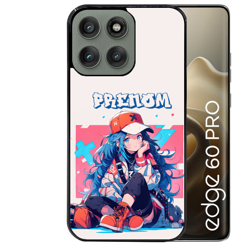 Coque noire taperso pour Moto Edge 60 et Neo Fusion Pro avec motif anime casquette personnalise protection antichoc personnalisée