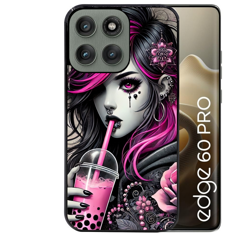 Coque noire taperso pour Moto Edge 60 et Neo Fusion Pro avec motif anime et gothic boba protection antichoc personnalisée
