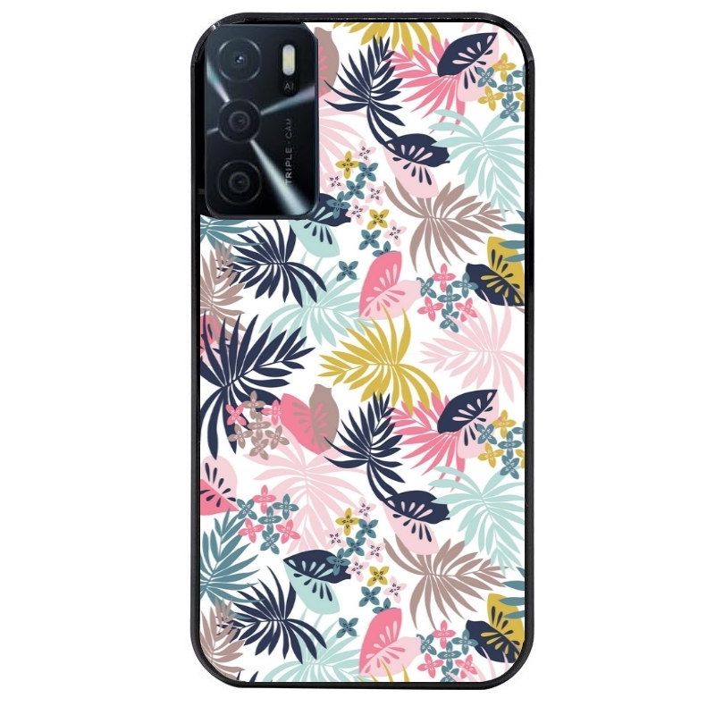 Coque noire taperso pour OPPO A16 et A16S avec motif jungle et fleur rose protection antichoc personnalisée