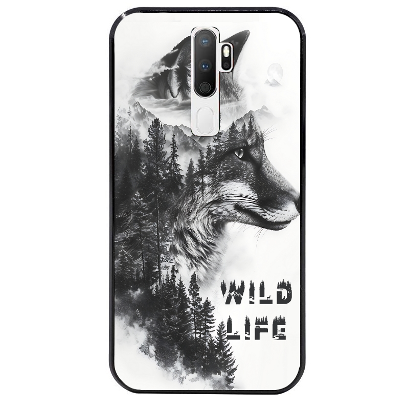 Coque noire taperso pour OPPO A5 A9 2020 avec motif renard fox wild protection antichoc personnalisée