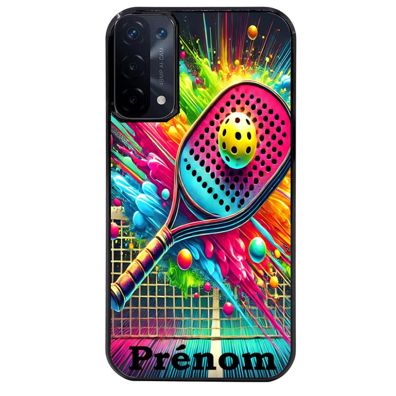 Coque noire taperso pour OPPO A54 et A74 5G avec motif padel raquette personnalisee protection antichoc personnalisée