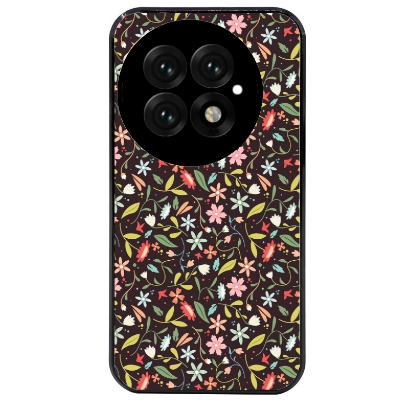 Coque noire taperso pour OnePlus 13 avec motif petites feurs multicolores protection antichoc personnalisée