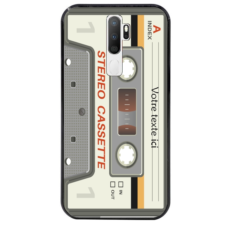 Coque noire taperso pour OPPO A5 A9 2020 avec motif cassette grise personnalisable protection antichoc personnalisée
