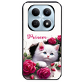 Coque noire taperso pour POCO M8 5G et PRO 5G avec motif chat fleurs personnalisee protection antichoc personnalisée