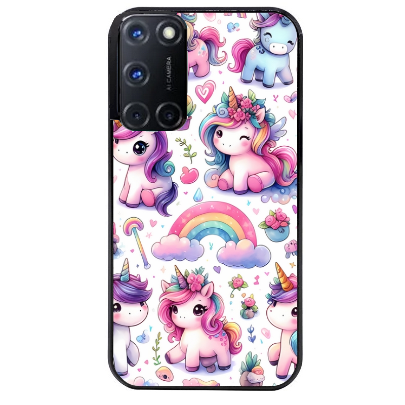 Coque noire taperso pour OPPO Reno 8 LITE avec motif licorne arc en ciel protection antichoc personnalisée