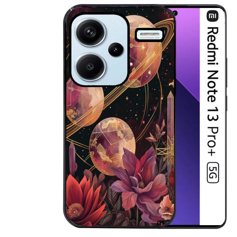 Coque noire taperso pour Redmi Note 13 PRO PLUS 5G avec motif astro et fleurs protection antichoc personnalisée