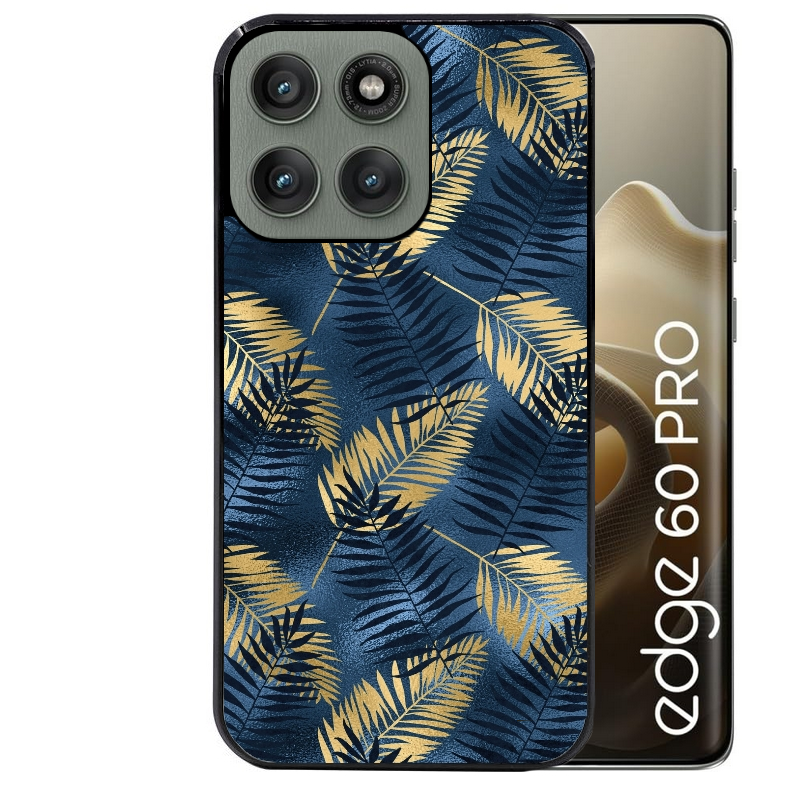 Coque noire taperso pour Moto Edge 60 et Neo Fusion Pro avec motif palmier bleu protection antichoc personnalisée