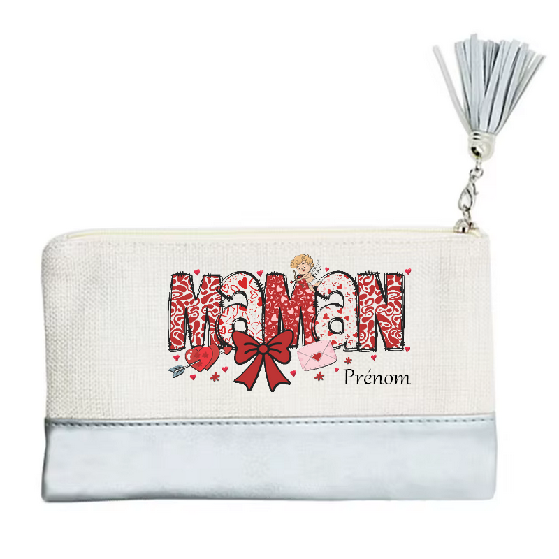 Pochette personnalisée motif maman ange en toile et simili cuir personnalisée