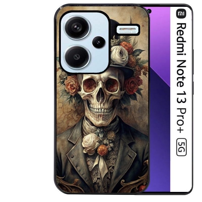 Coque noire taperso pour Redmi Note 13 PRO PLUS 5G avec motif tete de mort chapeau protection antichoc personnalisée