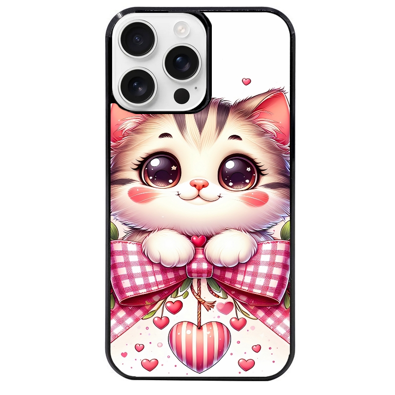 Coque noire taperso pour Iphone 16 16E PLUS MAX PRO avec motif chat noeud et coeur protection antichoc personnalisée