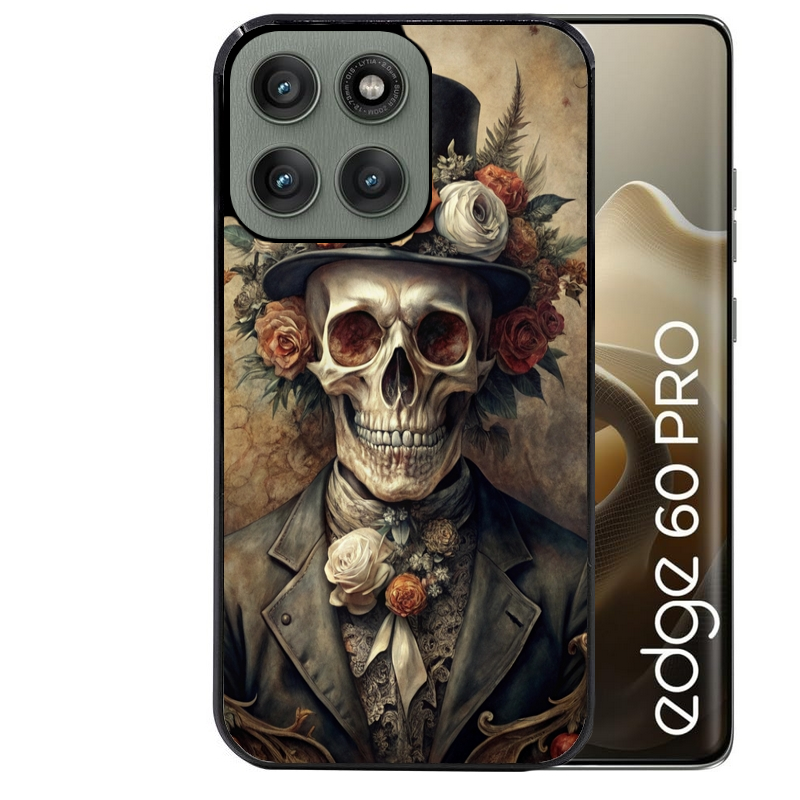 Coque noire taperso pour Moto Edge 60 et Neo Fusion Pro avec motif tete de mort chapeau protection antichoc personnalisée