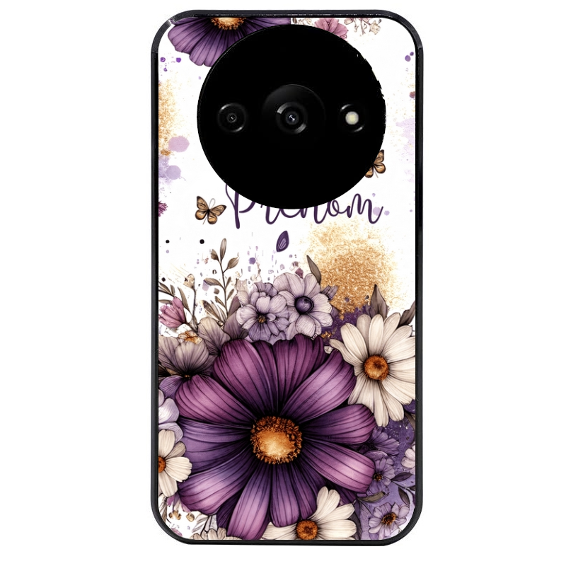 Coque noire taperso pour Redmi A3 avec motif fleur violette personnalisee protection antichoc personnalisée