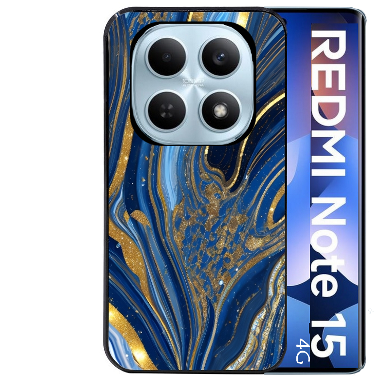 Coque noire taperso pour Redmi Note 15 et PRO PLUS 4G 5G avec motif marbre bleu agathe protection antichoc personnalisée
