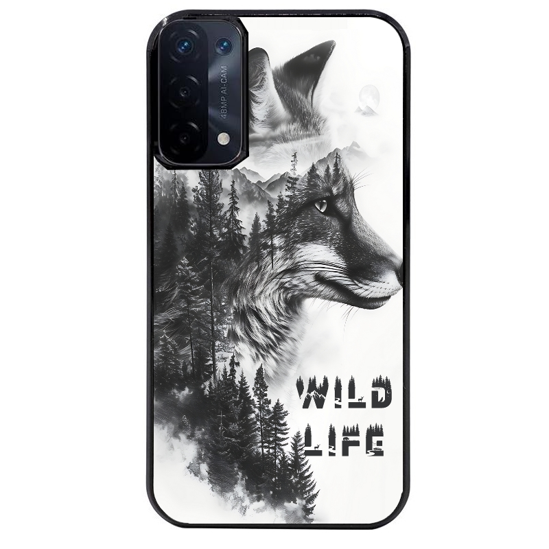 Coque noire taperso pour OPPO A54 et A74 5G avec motif renard fox wild protection antichoc personnalisée