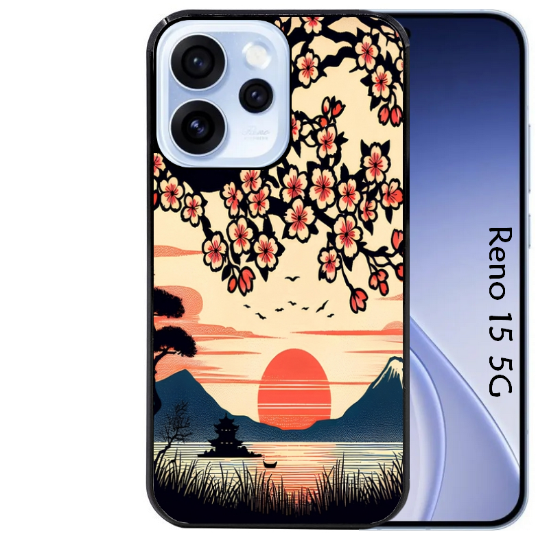 Coque noire taperso pour OPPO Reno 15 et F FS 5G avec motif japan cerisier protection antichoc personnalisée