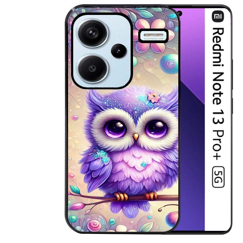 Coque noire taperso pour Redmi Note 13 PRO PLUS 5G avec motif chouette violette protection antichoc personnalisée