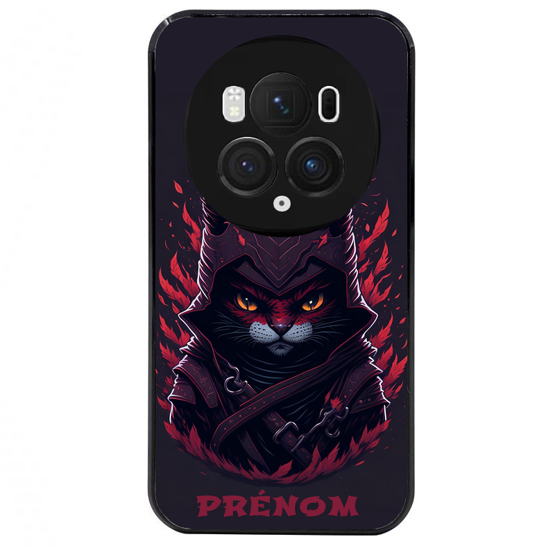 Coque noire taperso pour Magic 5 6 LITE et PRO avec motif chat samourai personnalise protection antichoc personnalisée