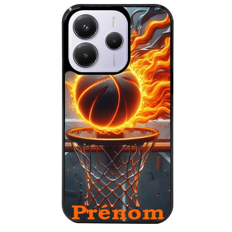 Coque noire taperso pour Redmi Note 14 et PRO PLUS 4G 5G avec motif basket flamme personnalisee protection antichoc personnalisée