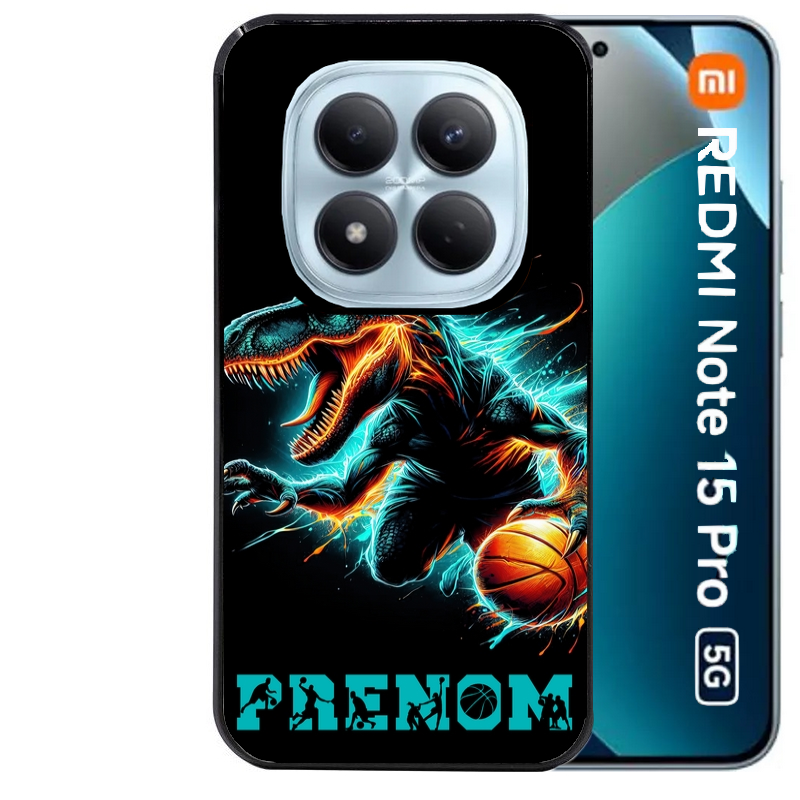 Coque noire taperso pour Redmi Note 15 et PRO PLUS 4G 5G avec motif basket et dino personnalisee protection antichoc personnalisée