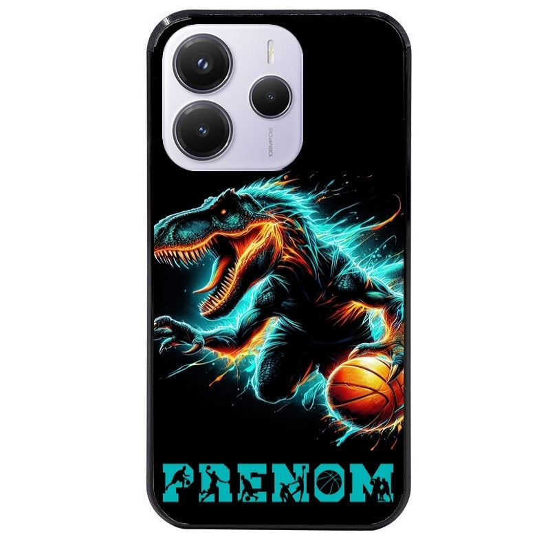 Coque noire taperso pour Redmi Note 14 et PRO PLUS 4G 5G avec motif basket et dino personnalisee protection antichoc personnalisée