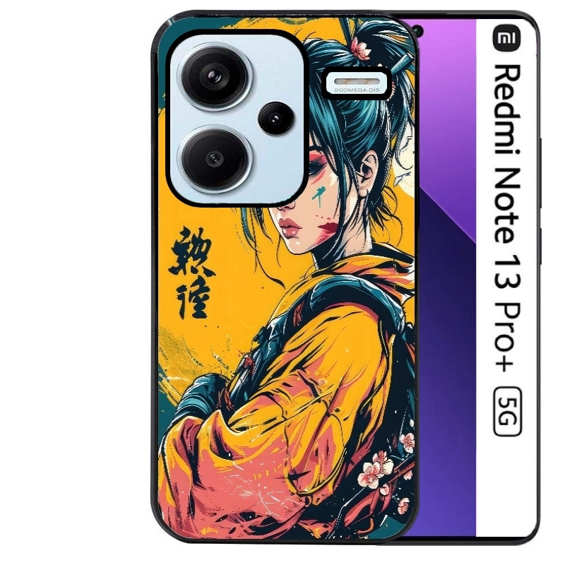 Coque noire taperso pour Redmi Note 13 PRO PLUS 5G avec motif samourai girl anime protection antichoc personnalisée
