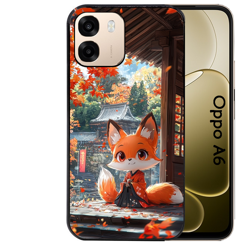 Coque noire taperso pour OPPO A6 A6X 4G et 5G avec motif renard et fox anime protection antichoc personnalisée