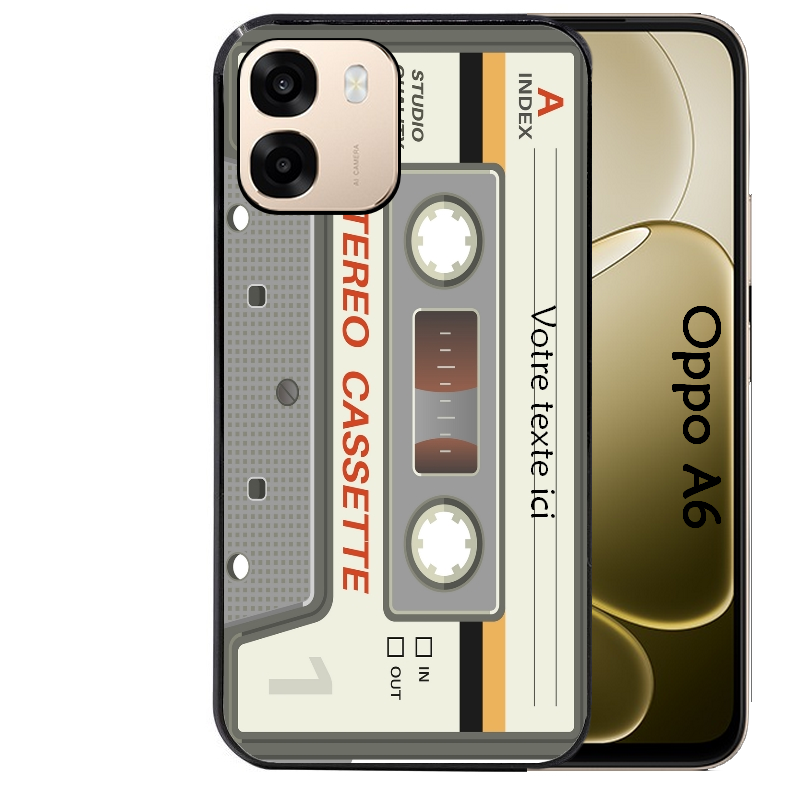 Coque noire taperso pour OPPO A6 A6X 4G et 5G avec motif cassette grise personnalisable protection antichoc personnalisée